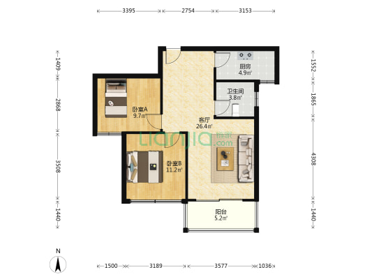 鑫利家园 2室1厅1卫 81平方