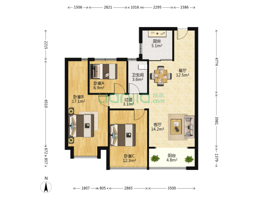 繁华里 3室2厅1卫 98平方