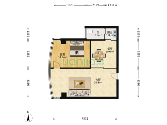 东方国际商务港 1室2厅1卫 73平方
