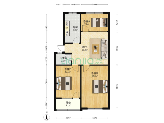 市政公司家属楼 3室1厅1卫 84平方