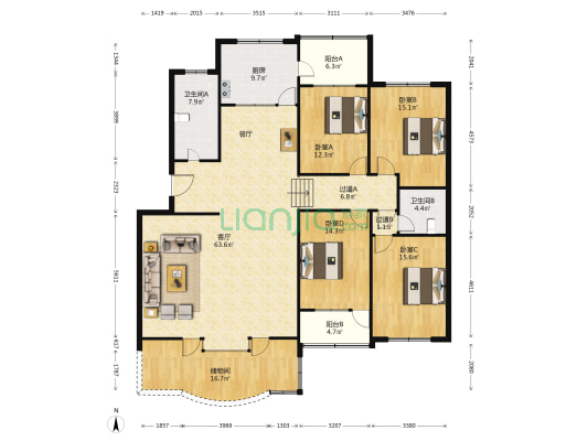 第五人民医院宿舍 4室1厅2卫 196平方