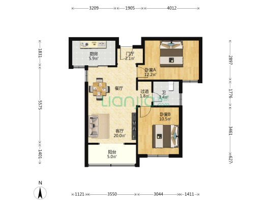 生力中心城 2室1厅1卫 88平方