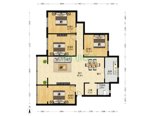 元通二巷6号 4室1厅1卫 125平方