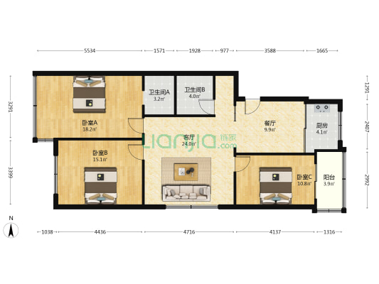 前陈路 3室2厅2卫 120平方