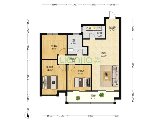 许昌当代阅府 3室1厅1卫 103平方