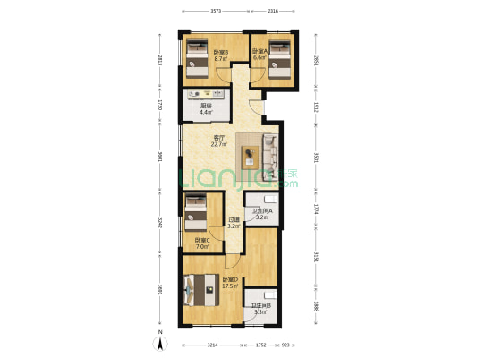 贝利云栖中心 4室1厅2卫 86平方