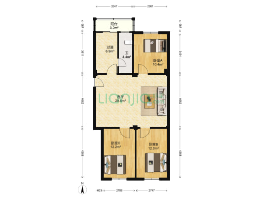 太原小区 3室1厅1卫 105平方