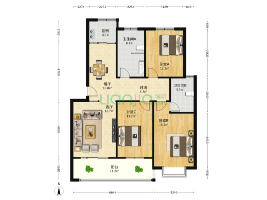 紫苑小区 3室2厅2卫 132平方
