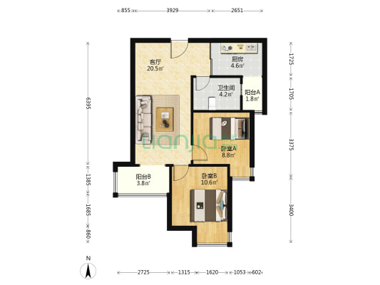 天伦湾一期  精装修两居室 看房提前约-户型图