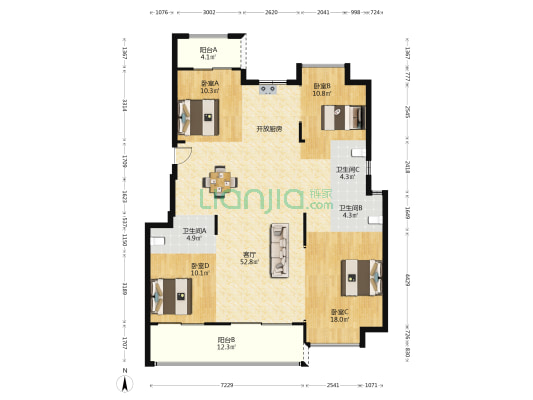 建发璟园 4室1厅3卫 144平方