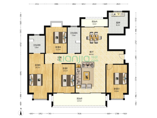 银城江苑 4室1厅2卫 173平方
