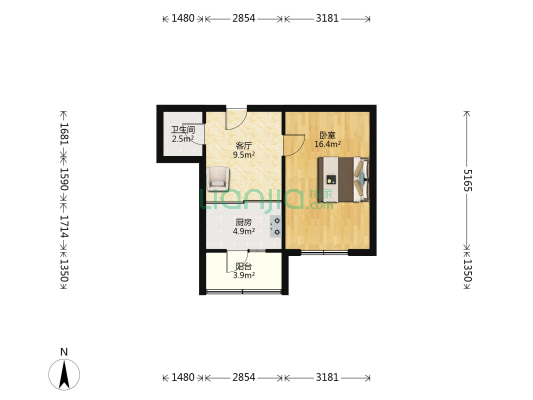 石化街 1室1厅1卫 46平方