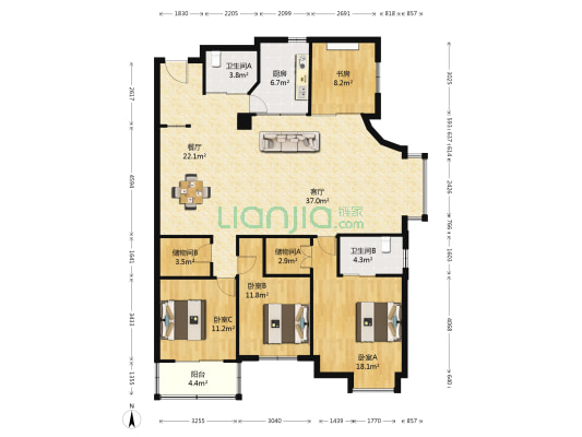 金庭花苑 4室2厅2卫 191平方