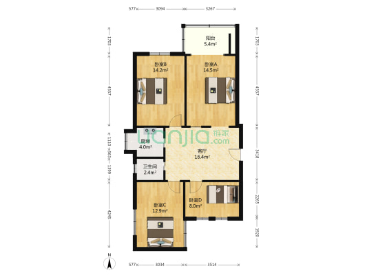 太和路79号院南院 4室1厅1卫 100平方