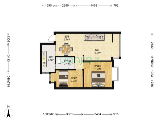 创意英国棕榈泉公园 2室2厅1卫 70平方