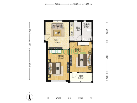 海高新村 2室1厅1卫 68平方