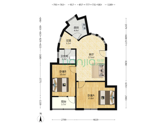 中联科技园 2室1厅1卫 68平方