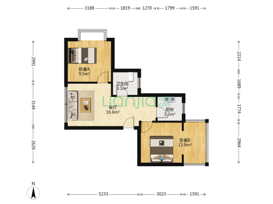 隆景花苑 2室1厅1卫 55平方