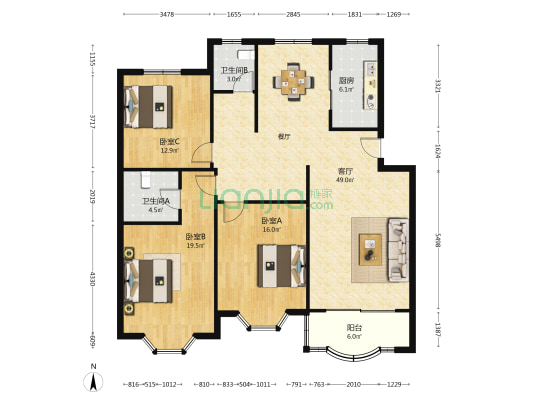 贤居苑 3室1厅2卫 134平方