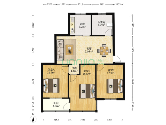 九曲营路 3室1厅1卫 95平方