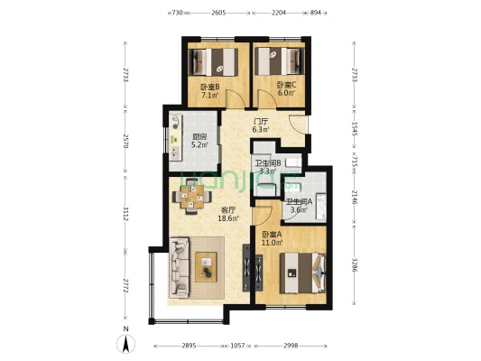 北京建工·璟玥林汐 3室1厅2卫 85平方