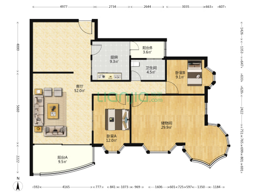 凯发大厦 2室1厅1卫 152平方