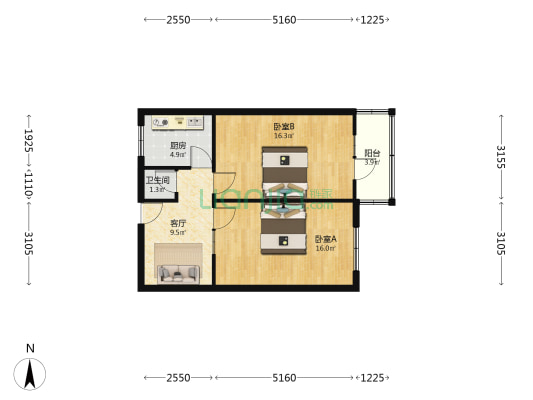 东安路22号 2室1厅1卫 63平方