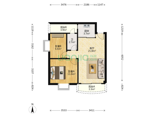 东海湾花园 2室1厅1卫 65平方