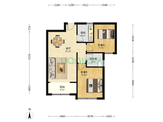 东驿竹园 2室1厅1卫 82平方
