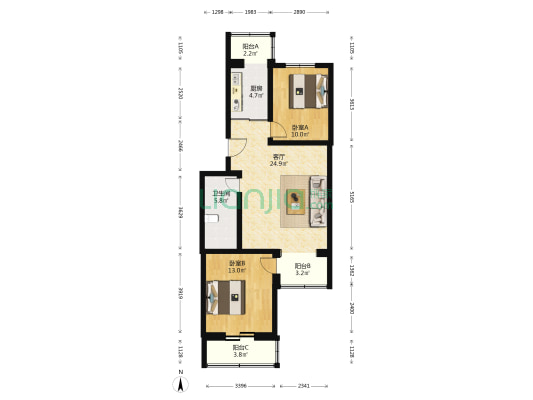 太平庄东里2号院 2室1厅1卫 109平方