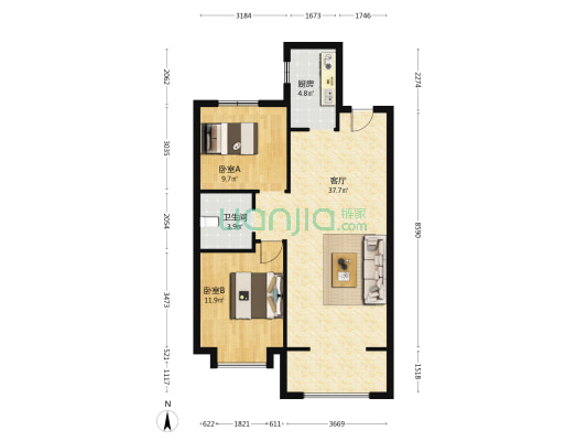 宝烨佳苑 2室1厅1卫 95平方