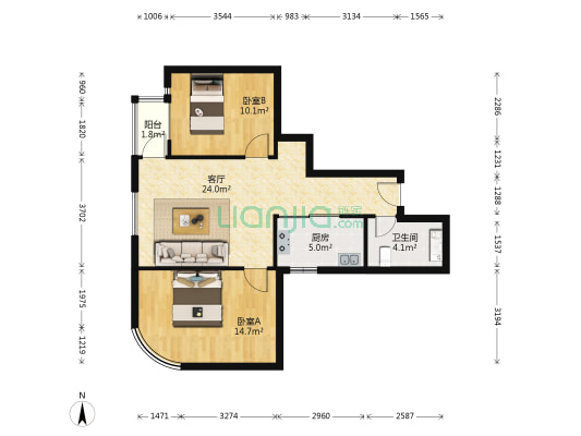 绿洲半岛北岸 2室1厅1卫 85平方