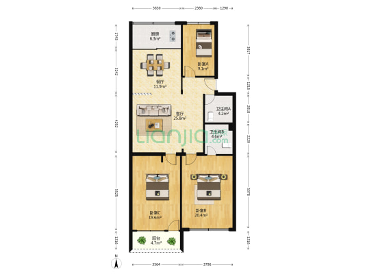 新华小区 3室2厅2卫 140平方
