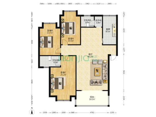 书香门第 3室1厅3卫 140平方