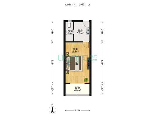 天通庵路681号 1室0厅1卫 34平方