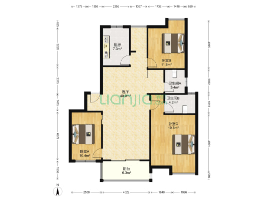 米兰小镇西区 3室1厅2卫 117平方