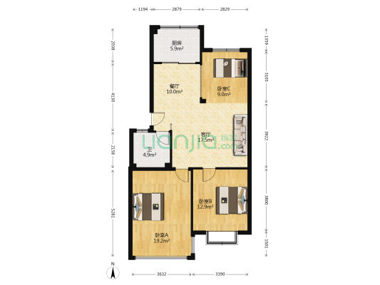 同和馨苑 3室2厅1卫 101平方