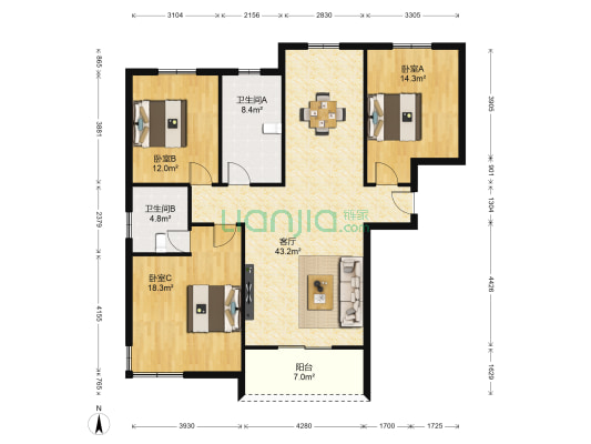 西湖庄园 3室1厅2卫 137平方