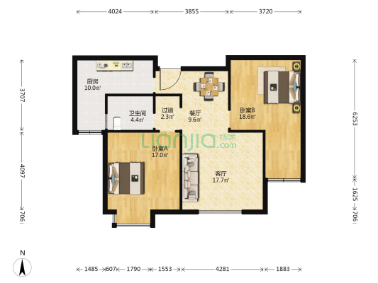 苏建新天地 2室2厅1卫 103平方