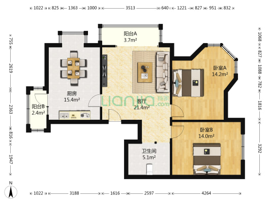 悦城 2室1厅1卫 111平方