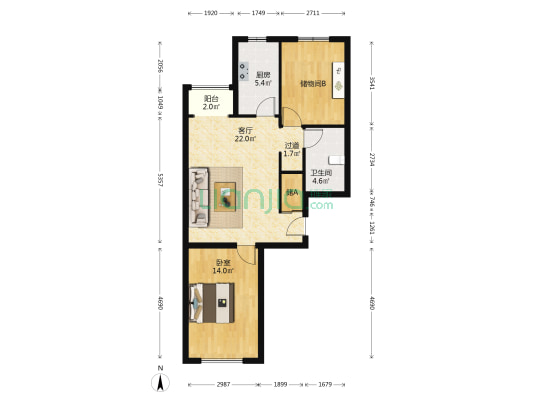 北广家园 1室1厅1卫 84平方