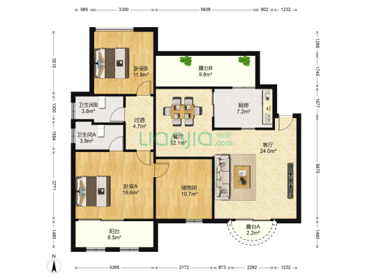 龙湖弗莱明戈 2室2厅2卫 118平方