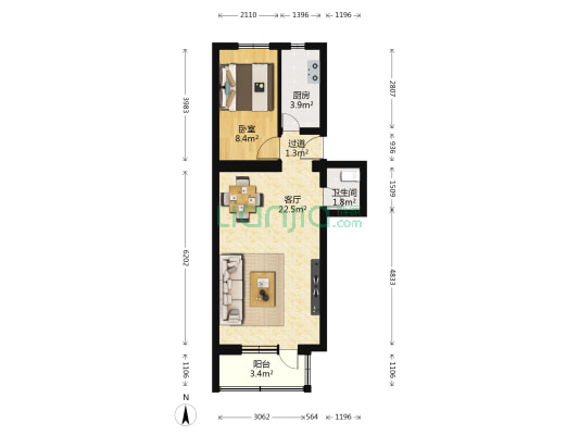 车站东街甲5号院 1室1厅1卫 53平方