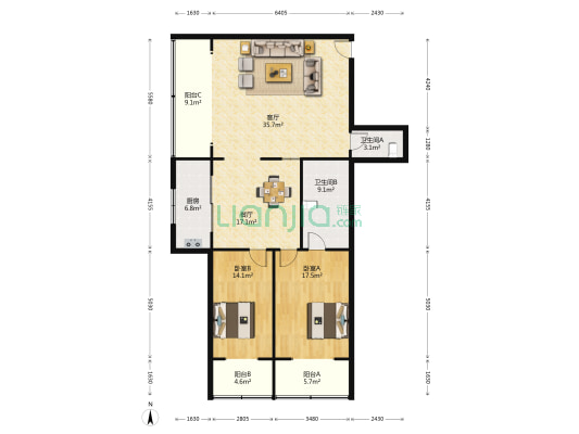 金叶家园 2室2厅2卫 154平方