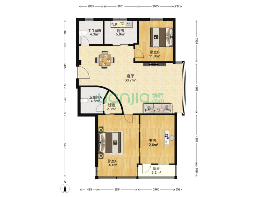 和润公寓 3室1厅2卫 133平方