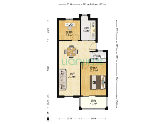 赵岗路99号 2室1厅1卫 62平方