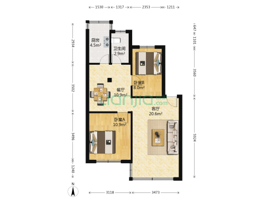 梅园新村 2室2厅1卫 86平方