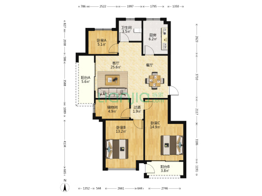 金越府 3室1厅1卫 105平方
