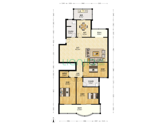 农行小区（航天西路） 3室2厅2卫 166平方