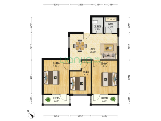 南街东湖花园 3室1厅1卫 94平方
